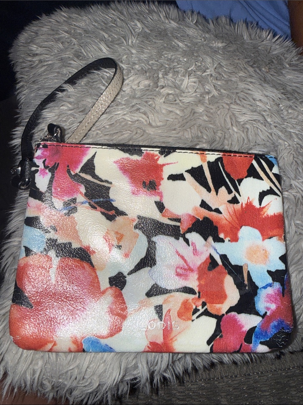 Lodis Floral Wristlet in Cream, Coral & Black